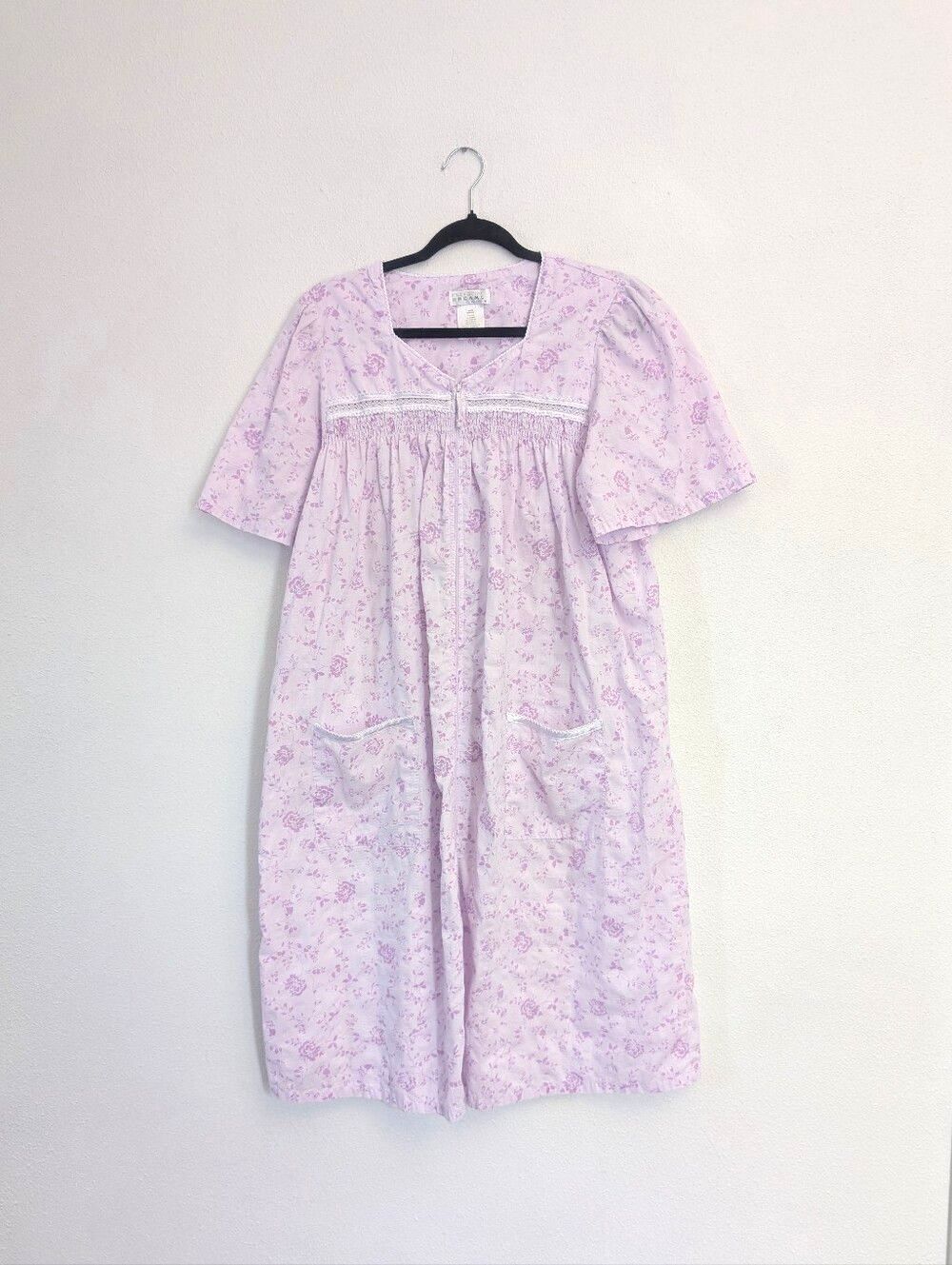 Celestial Dreams Purple Seersucker Size Large Lace Floral Nightgown